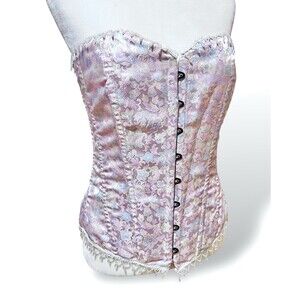 Club Burlesque Pastel Floral Brocade Corset Pink Blue Beaded Sz 14-16 USA